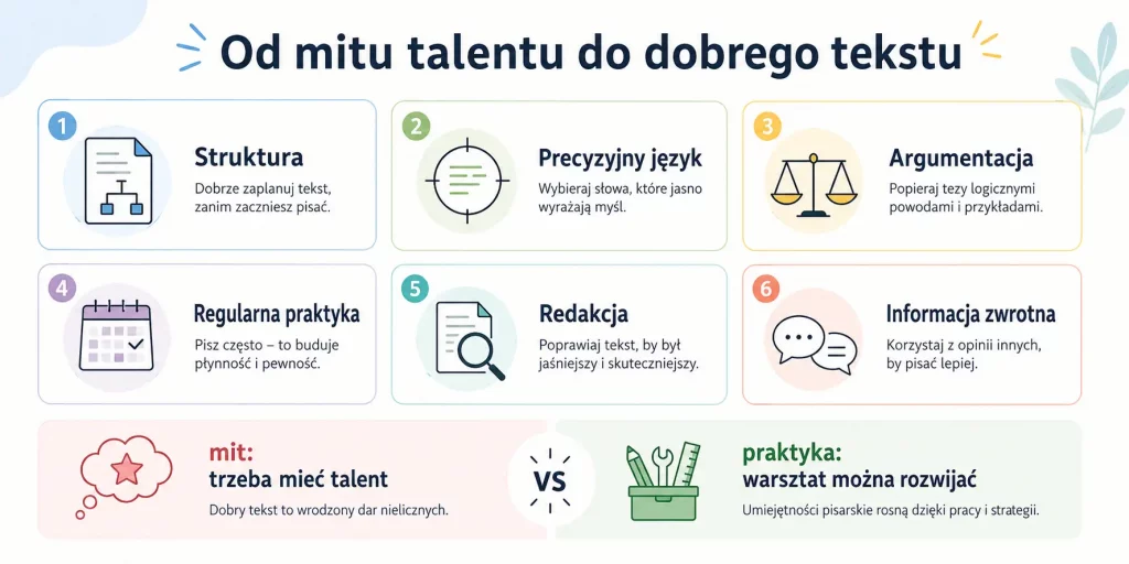 Od mitu talentu do dobrego tekstu: sześć umiejętności, które można rozwijać poprzez świadomą praktykę.