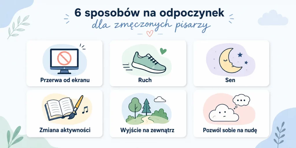 Sześć sposobów na odpoczynek dla zmęczonych pisaniem. 