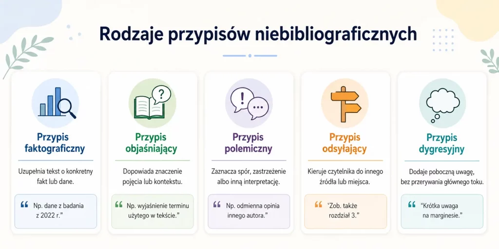 Rodzaje przypisów innych niż bibliograficzne.