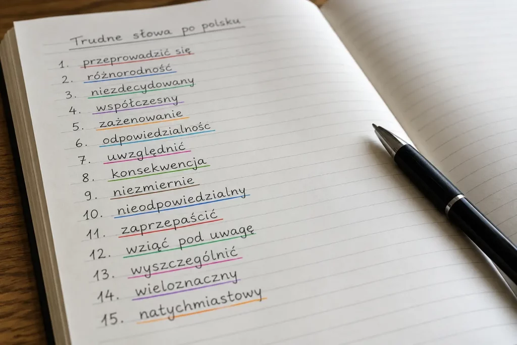 otwarty słownik ortograficzny z zaznaczonym fragmentem o pisowni h i ch, ołówek obok