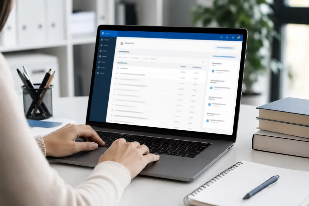 ekran laptopa z listą przedmiotów i punktami ECTS w systemie uczelnianym