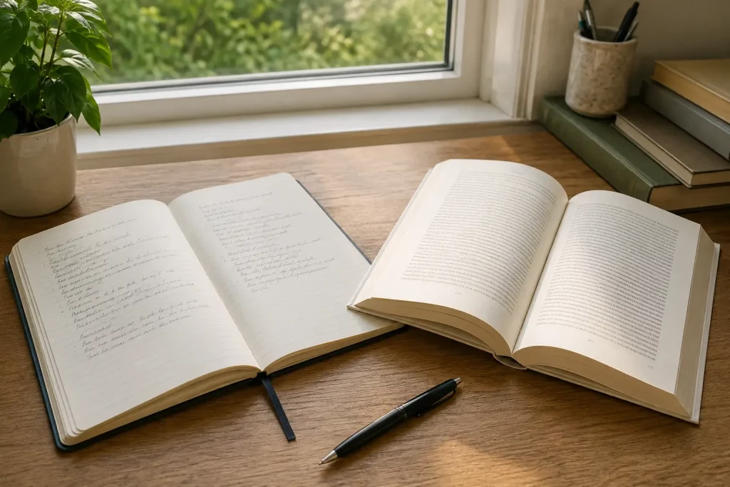 notatnik i poradnik psychologiczny na biurku