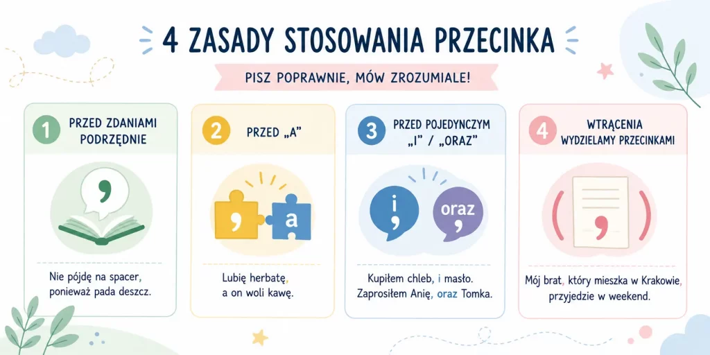  kiedy stawiać przecinek – podstawowe zasady