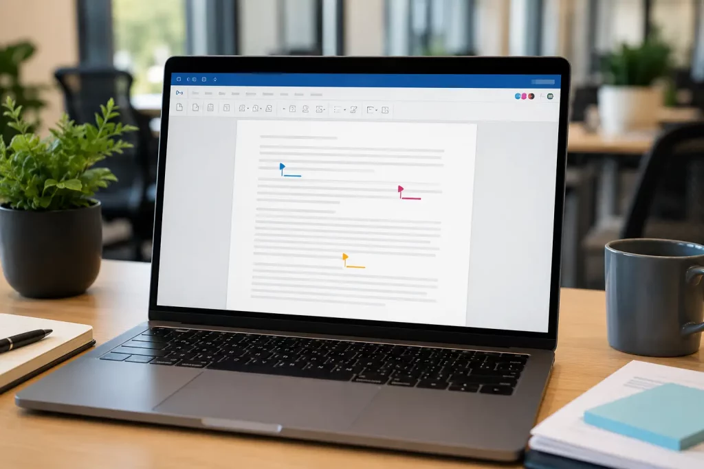 ekran laptopa z otwartym dokumentem Google Docs
