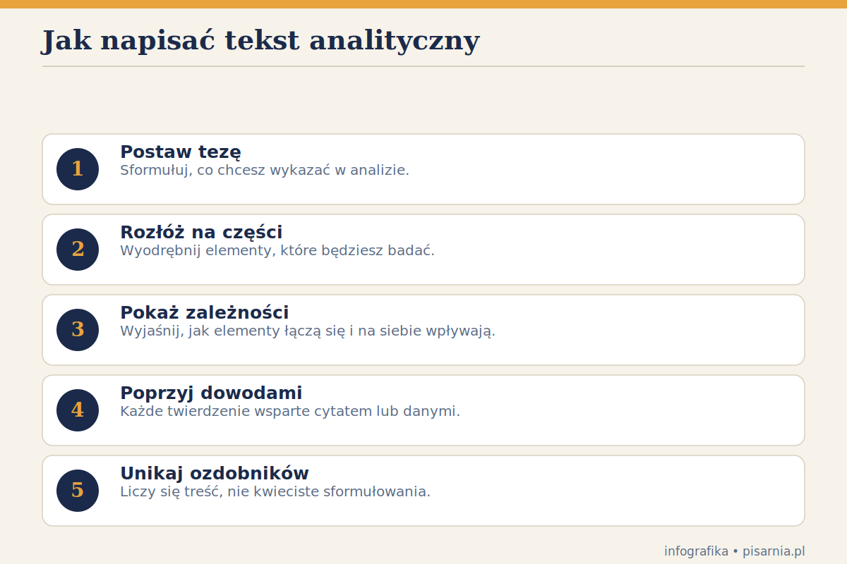 Tekst analityczny — jak napisać analizę — infografika Tekst analityczny — jak napisać analizę — infografika