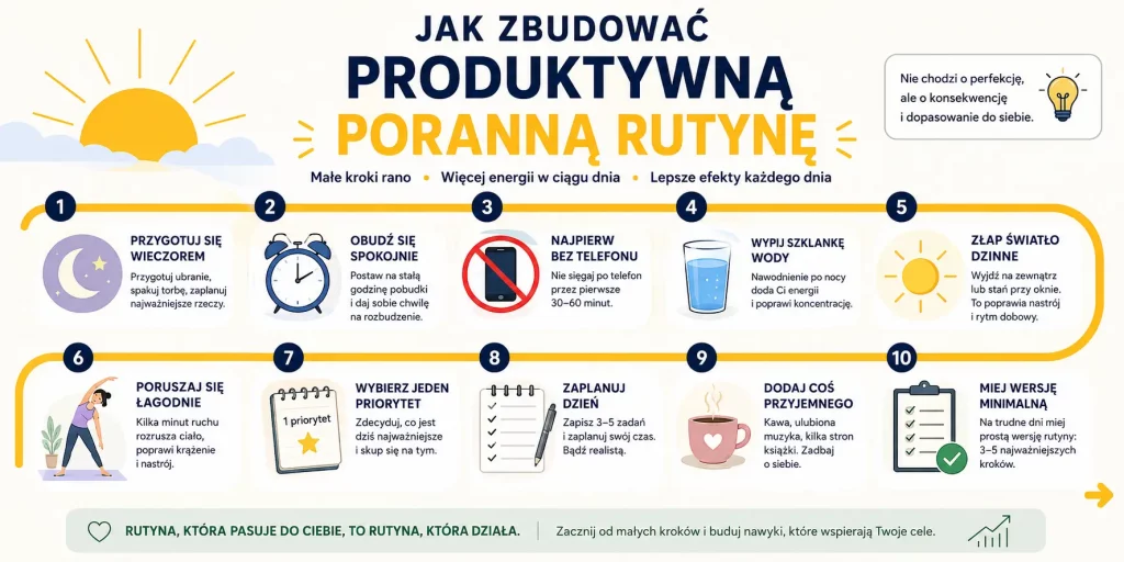 Poranna rutyna — jak zacząć dzień produktywnie, spokojnie i bez presji