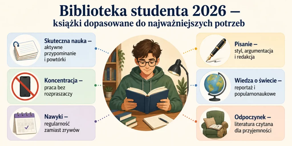 Biblioteka studenta 2026 — książki dopasowane do najważniejszych potrzeb