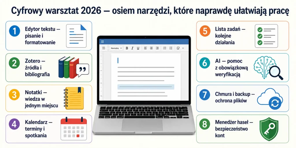 Cyfrowy warsztat 2026 — osiem narzędzi, które naprawdę ułatwiają pracę