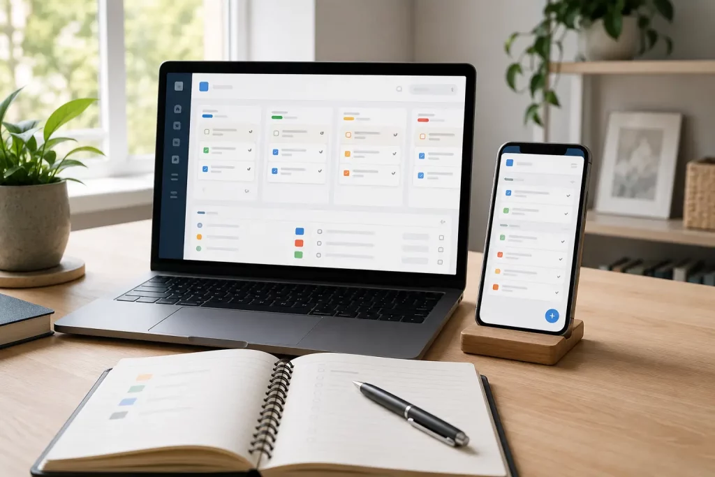 Todoist i uporządkowana lista projektów na laptopie oraz telefonie