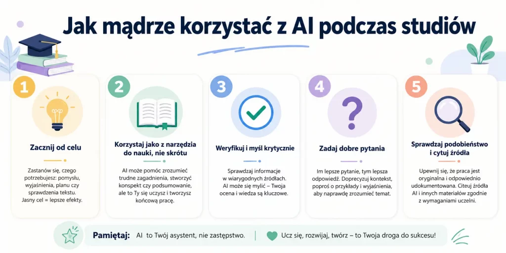 Jak mądrze korzystać z AI podczas studiów — krok po kroku