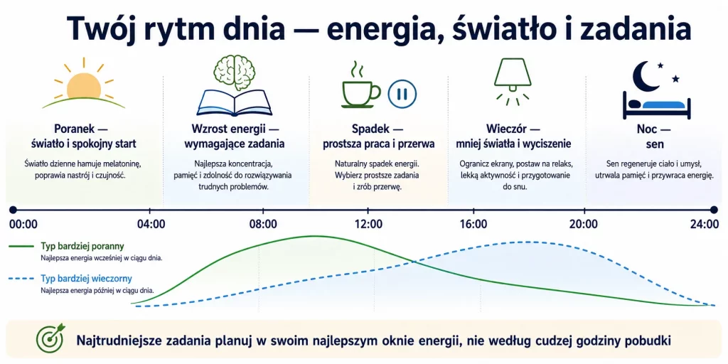 Sowa czy skowronek — rytm dobowy i jak z nim współpracować, zamiast walczyć