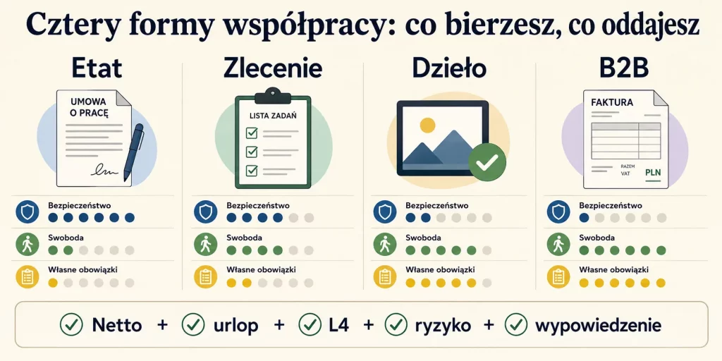 Umowa o pracę, zlecenie, dzieło czy B2B — co wybrać i na co uważać