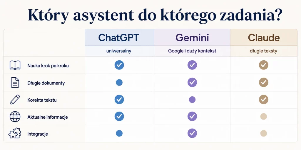 ChatGPT, Gemini czy Claude — który asystent AI do czego (stan na 2026)